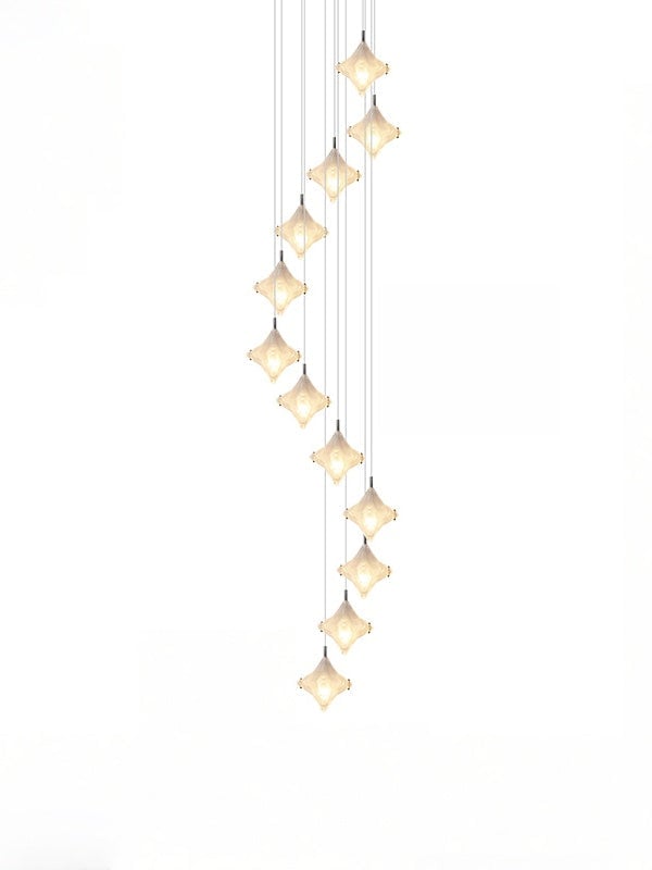 Art Deco Star Staircase Pendant Light -Frosted Glass Hanging Fixture-Astris Altair
