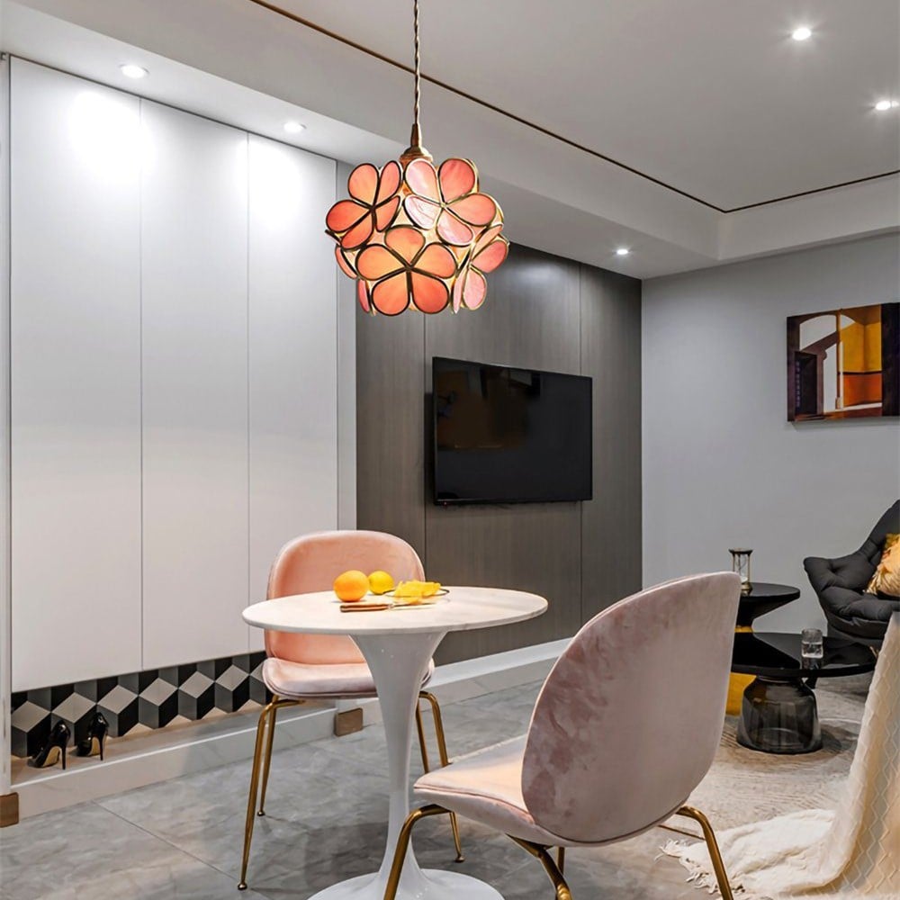 Retro Glass Flower Petal Pendant Lamp