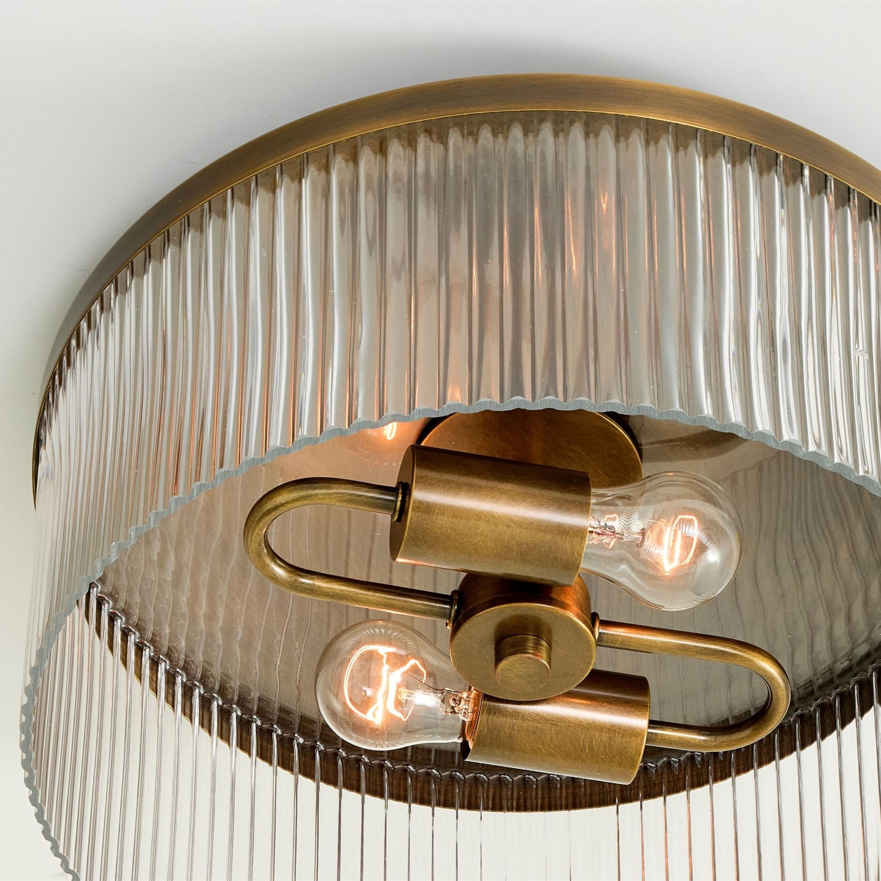 Bravira Flush Mount Ceiling Light - Ribbed & Bubbled Glass Metal Light