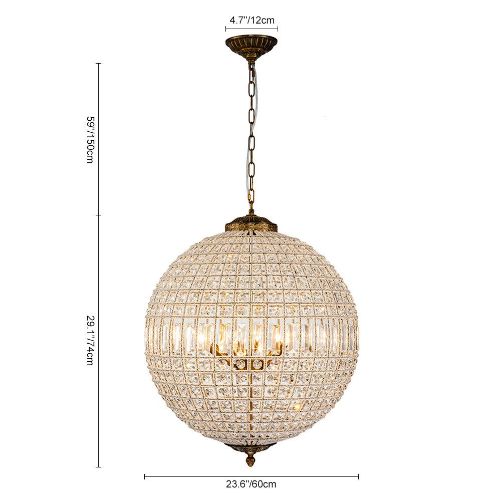 Vintage Brass Crystal Globe Chandelier for Sophisticated Lighting