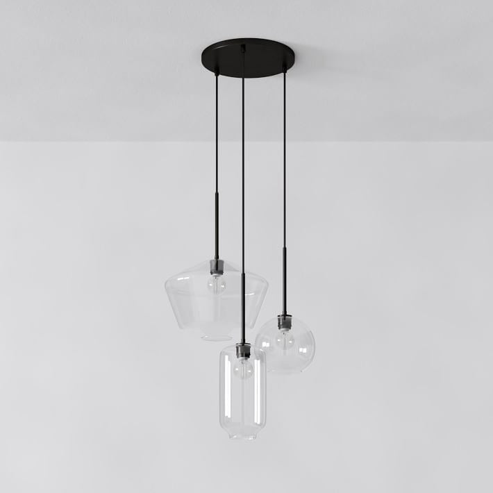 Merin Mixed Sculpture Glass and Metal Triple Chandelier