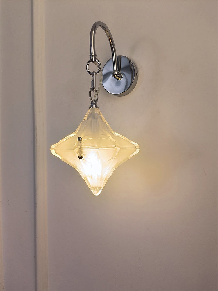 Art Deco Star Wall Sconce - Frosted Glass Light for Hallway - Astris Selene