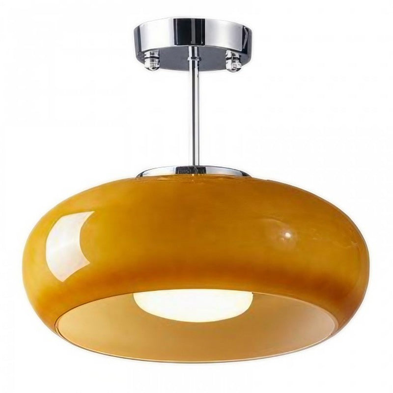Glass Disc Ceiling Light – Vintage Brass Bauhaus Fixture for Hallway