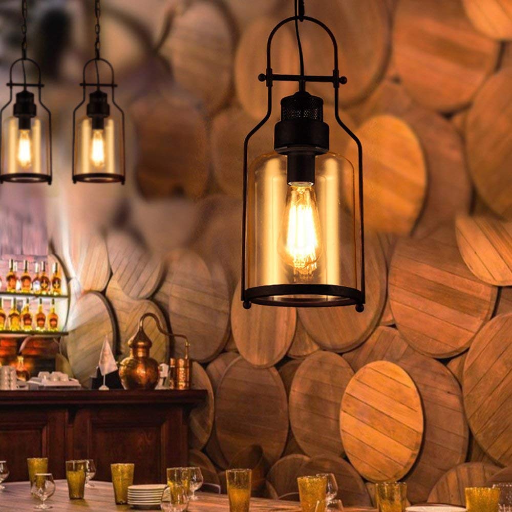 Industrial Black Smoked Glass Pendant Light