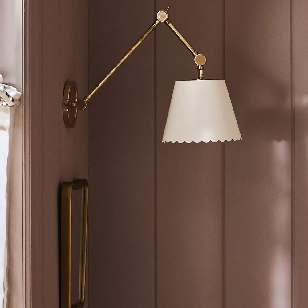 Foldray Leather Scalloped Sconce - Vintage Brass Light for Bedroom