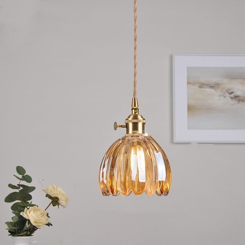 Japanese Flower Pendant Light – Glass Retro Fixture for Interiors