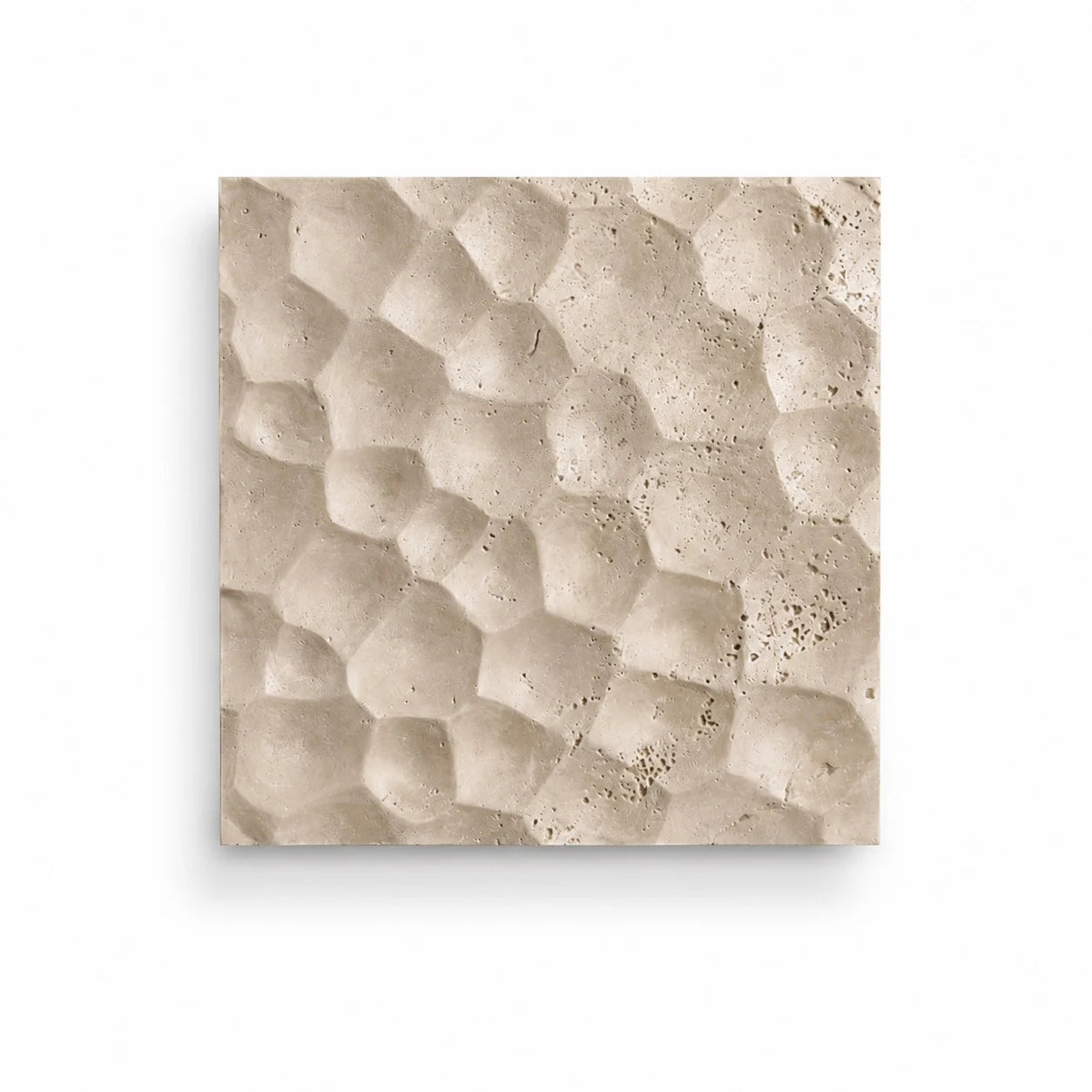 Ivory travertine carved square wall sconce with warm LED backlight