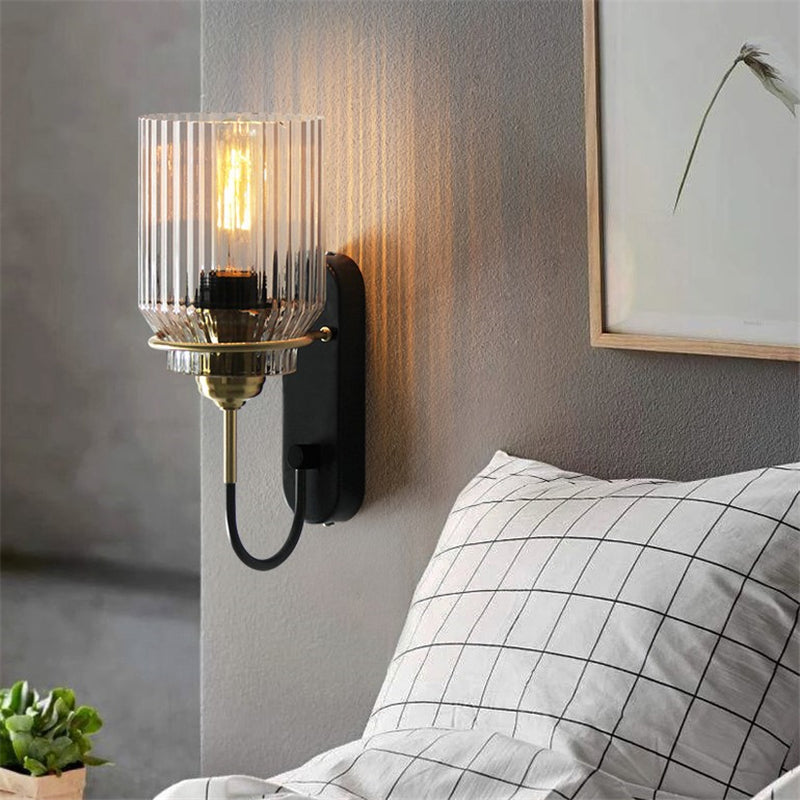 Farmhouse Wall Sconce - Striped Glass and Brass Wall Light