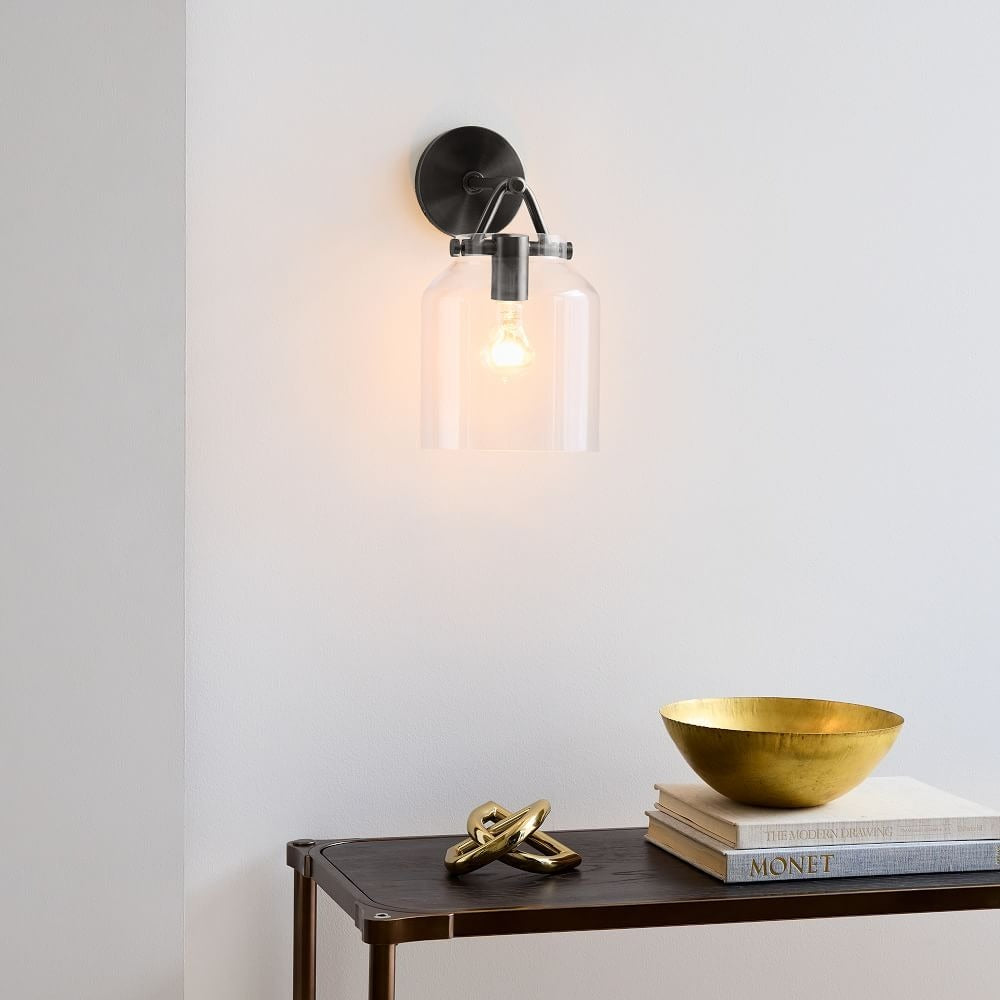 Applique murale minimaliste moderne en laiton et verre Hanton – Résistante à l'humidité pour salle de bain