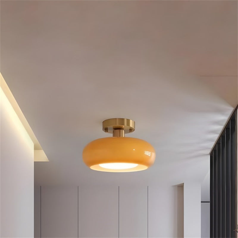 Glass Disc Ceiling Light – Vintage Brass Bauhaus Fixture for Hallway