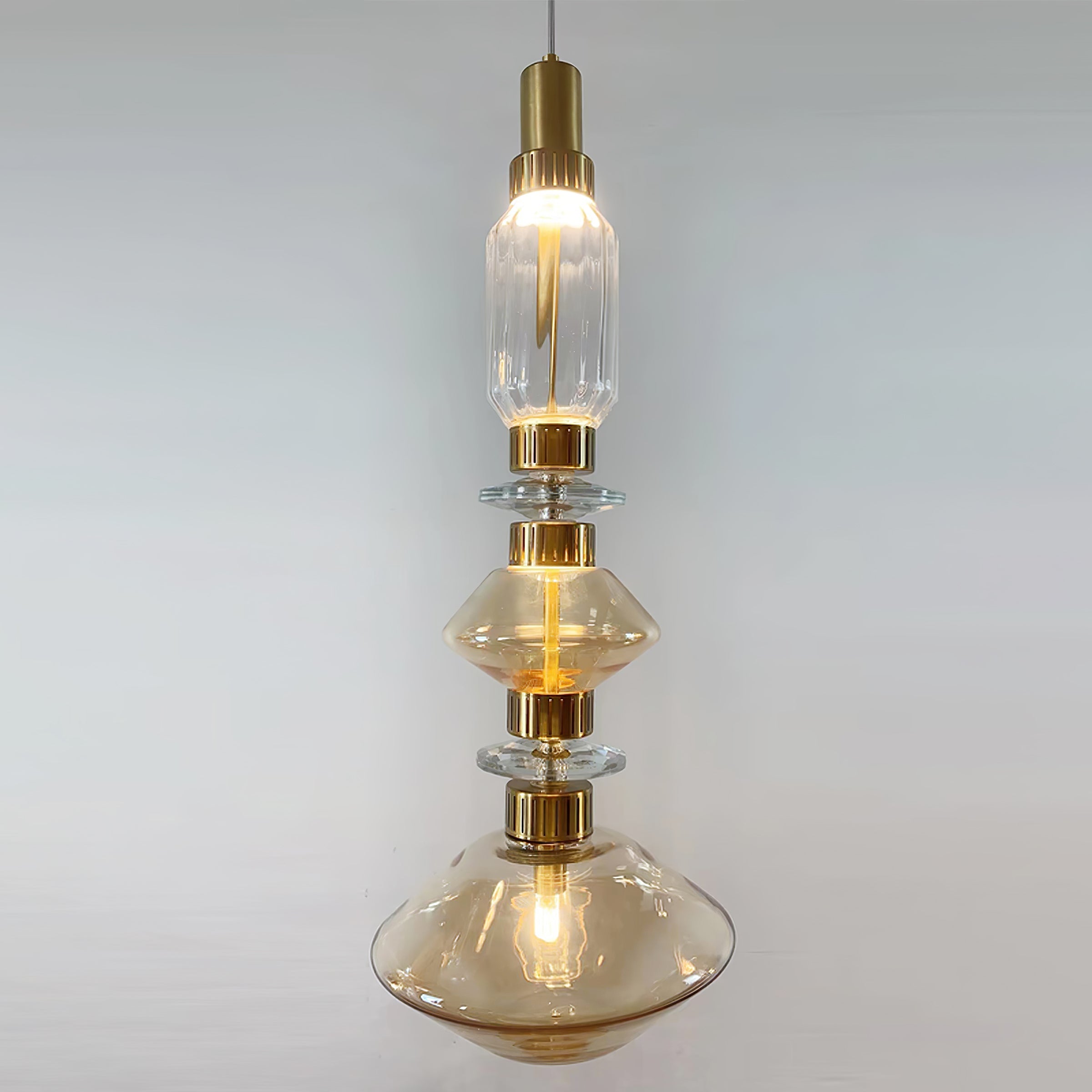 Sleek Hanging Light - Iron Metal Glass Gold Clear Hardwired Atmosphere