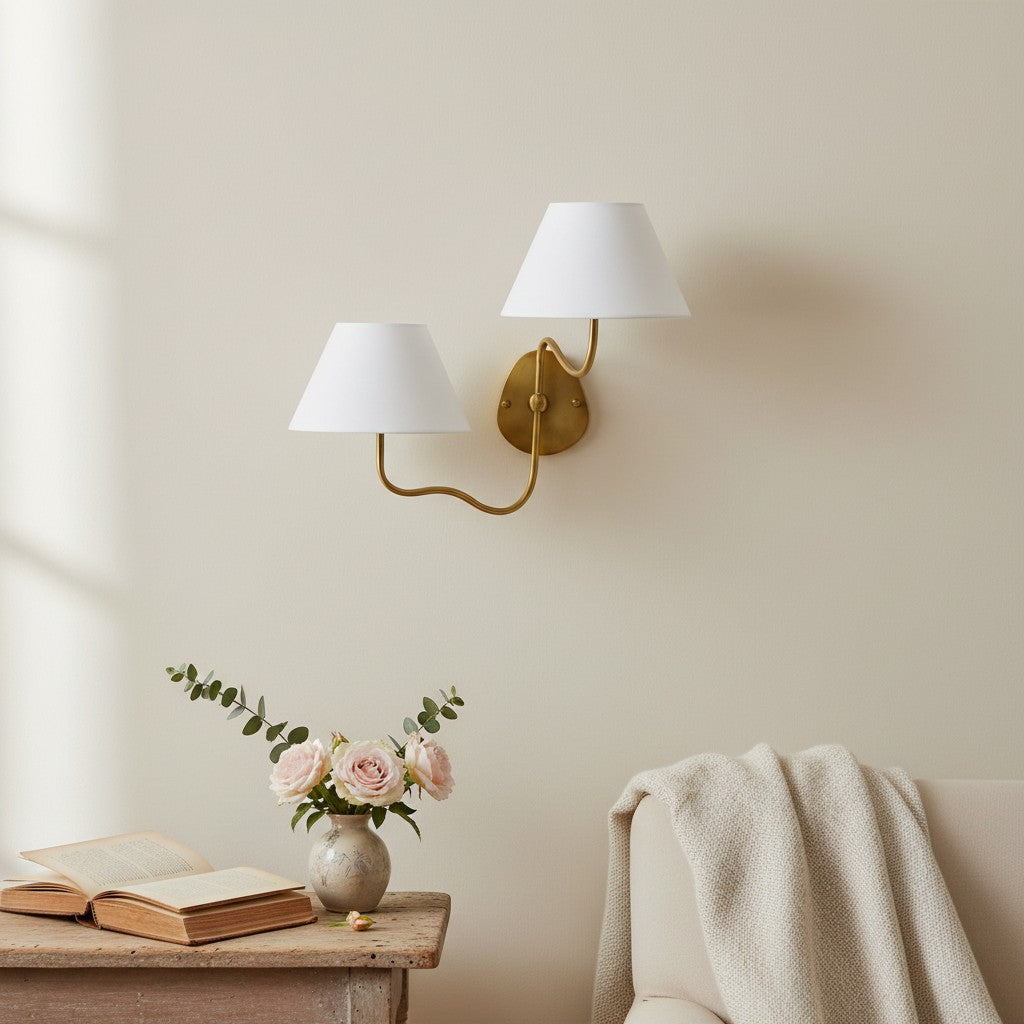 Kulo Fabric Wall Light-Modern Double Arm Linen Wall Sconce for Living Room