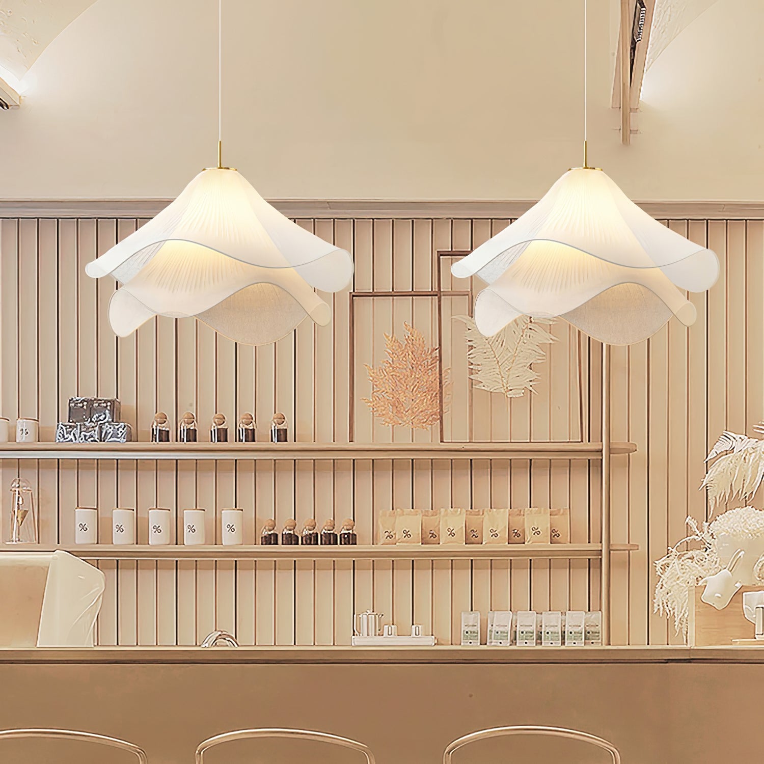 Ethereal Pleated Fabric Bloom Pendant Lamp - French Floral Design Fixture