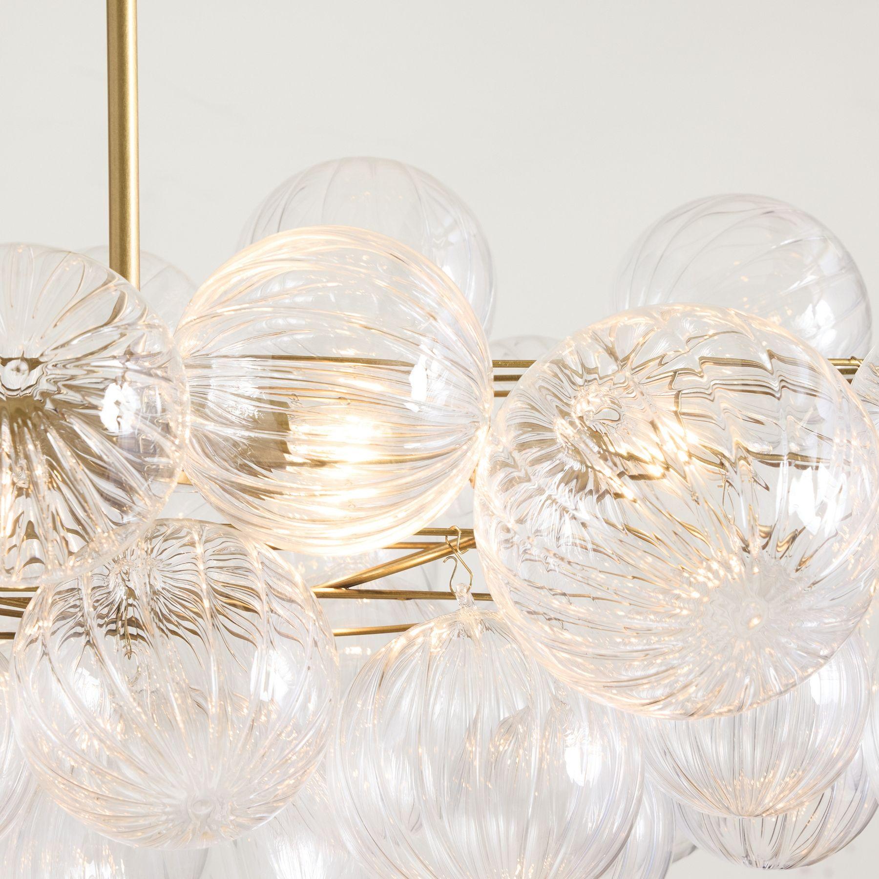 Bravira Glass Bubbled Chandelier - Vintage Brass Oval Glass Lighting