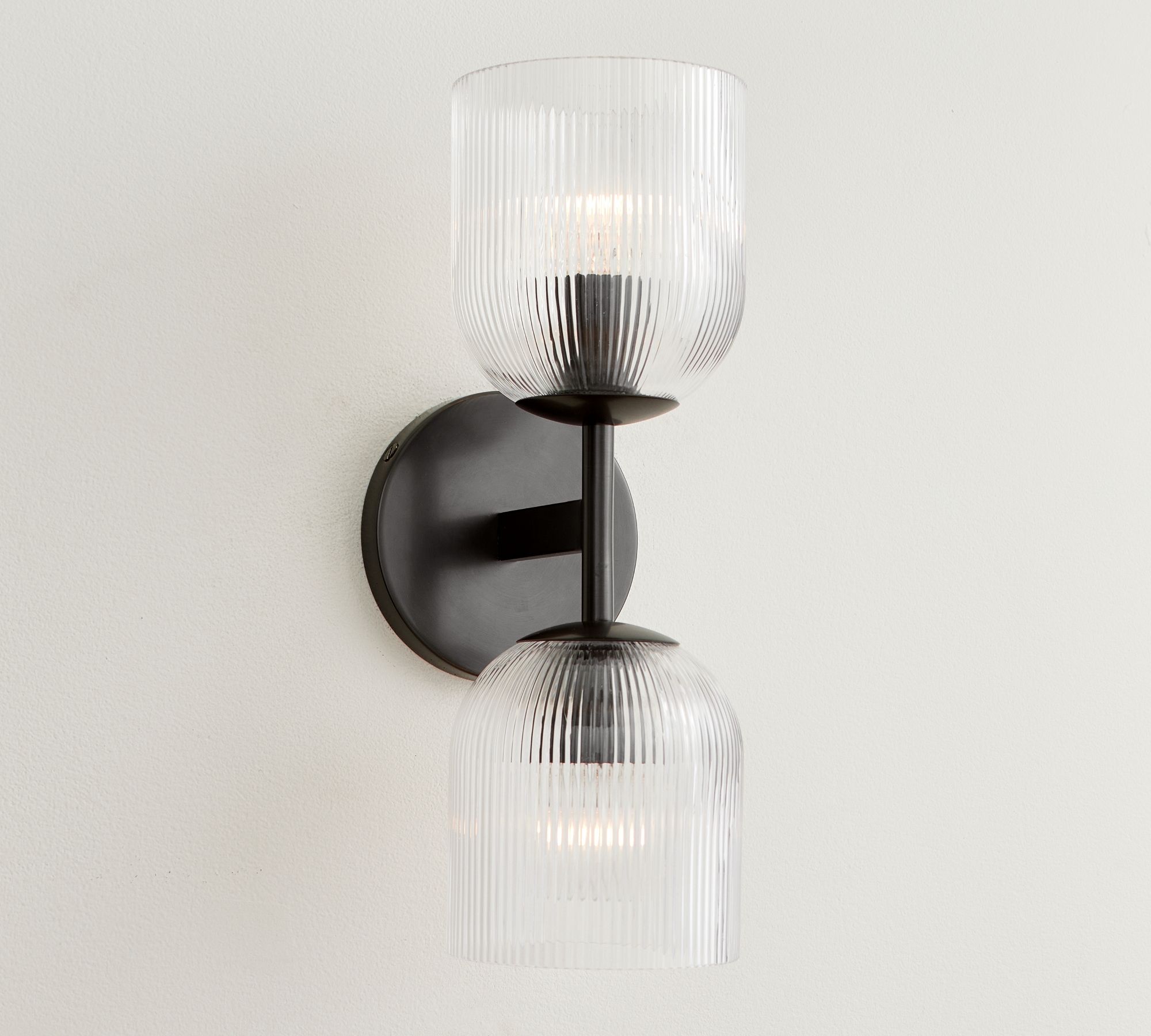 Bravira Ribbed Glass Sconce - Metal Wall Light with Clear Glass Shade