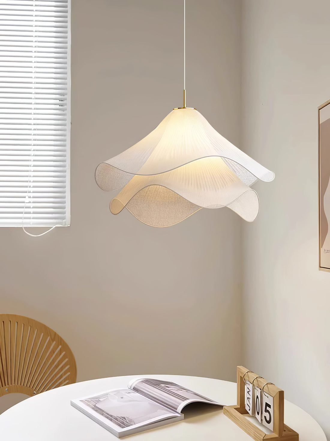 Ethereal Pleated Fabric Bloom Pendant Lamp - French Floral Design Fixture
