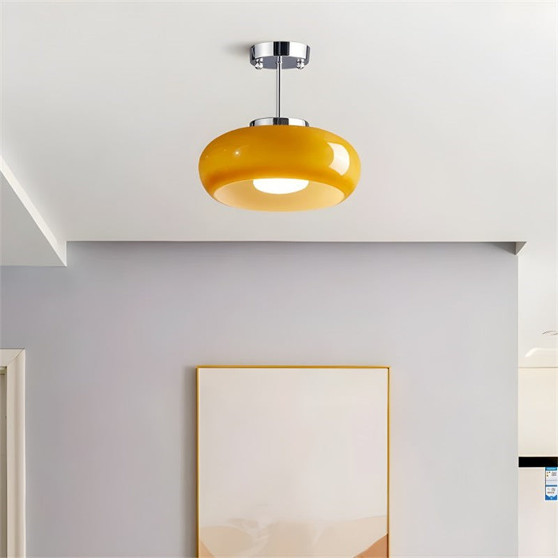 Glass Disc Ceiling Light – Vintage Brass Bauhaus Fixture for Hallway