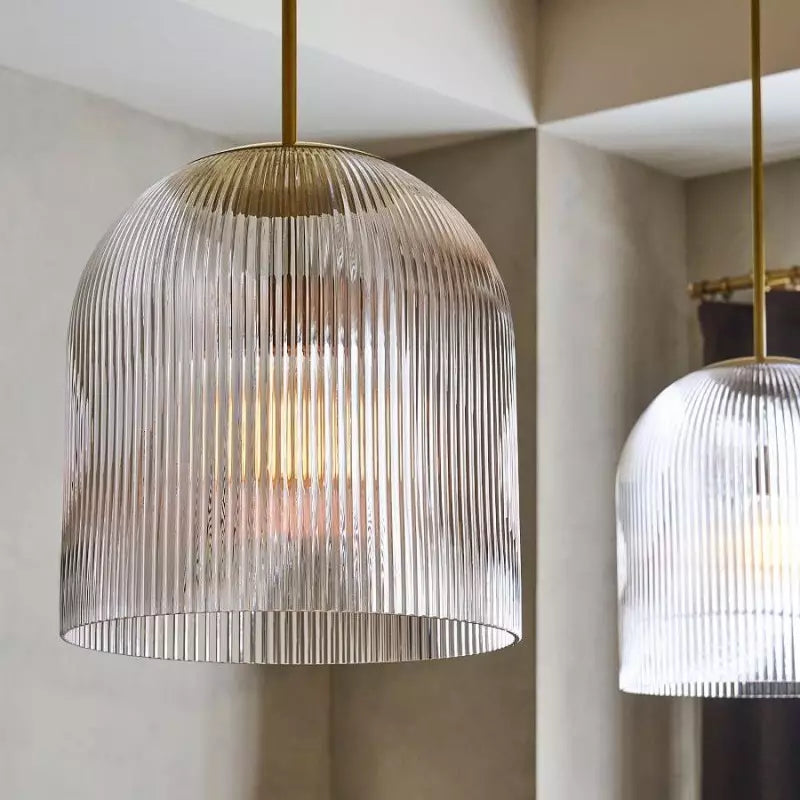 Farmhouse Cooper Ribbed Pendant Light - Antique Style Warm Faceted Radiance