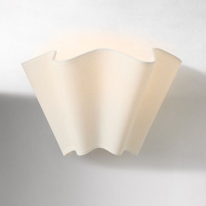 Oslan Scalloped Ivory Linen Wall Light - Modern Plug-In Bedroom Sconce