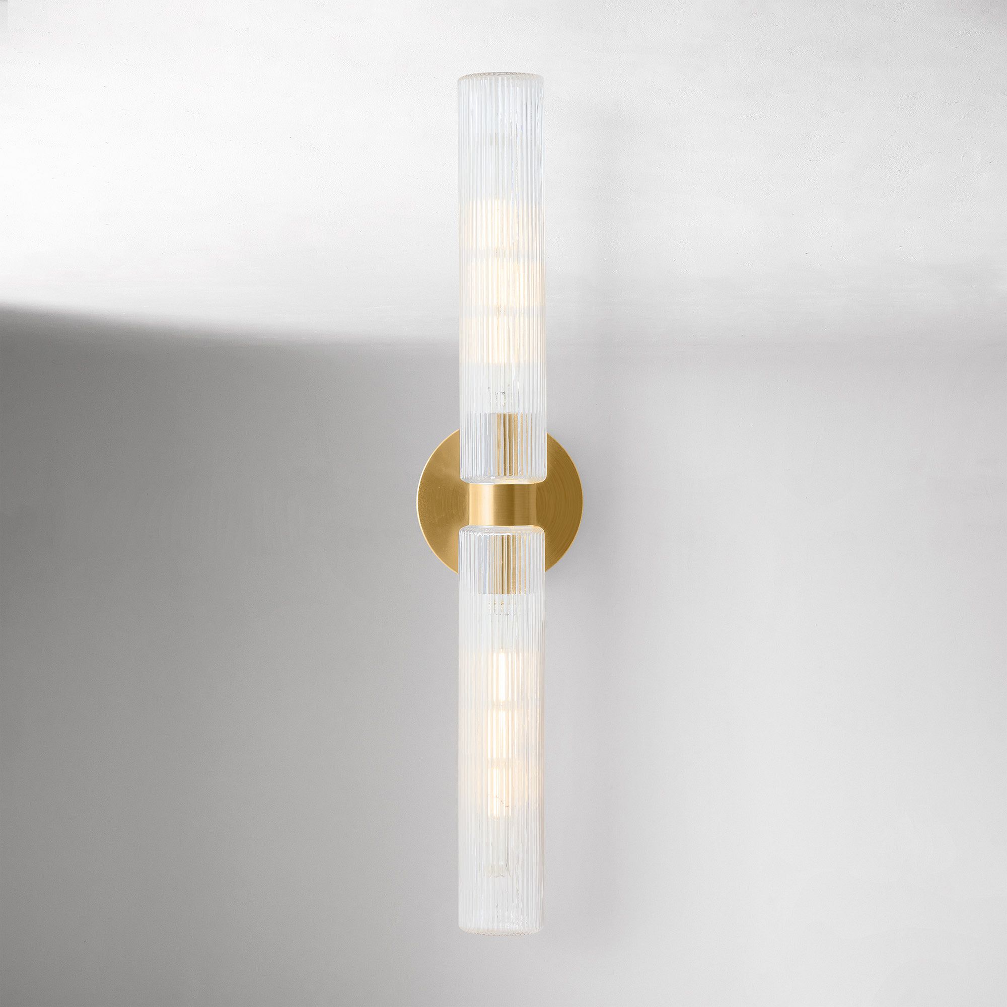 Rivora Modern Fluted Glass Wall Light - Double Short Indoor Outdoor Sconce