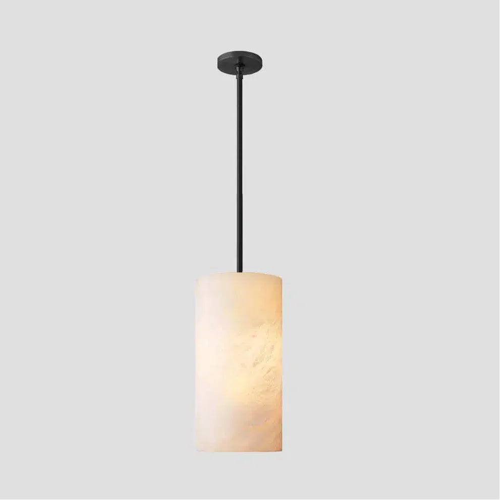Hand Carved Alabaster Cylinder Pendant Light