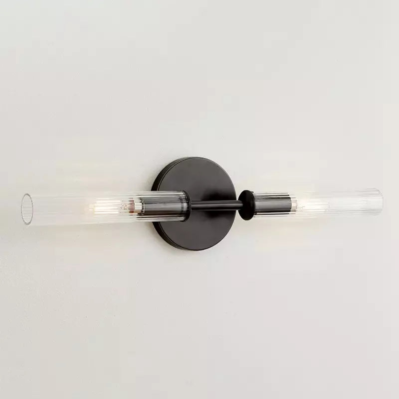 Alice Rustic Transparent Cooper Ribbed Glass Double Tube Sconce