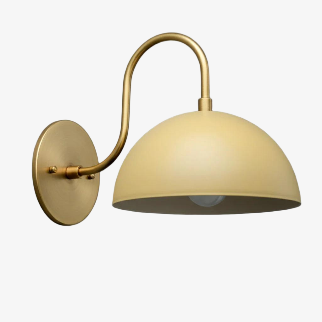 Curva Metal  Industrial Wall Sconce - Curved Brass Arm - Hammered Dome Light Fixture