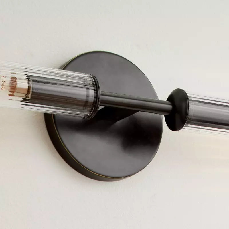 Alice Rustic Transparent Cooper Ribbed Glass Double Tube Sconce