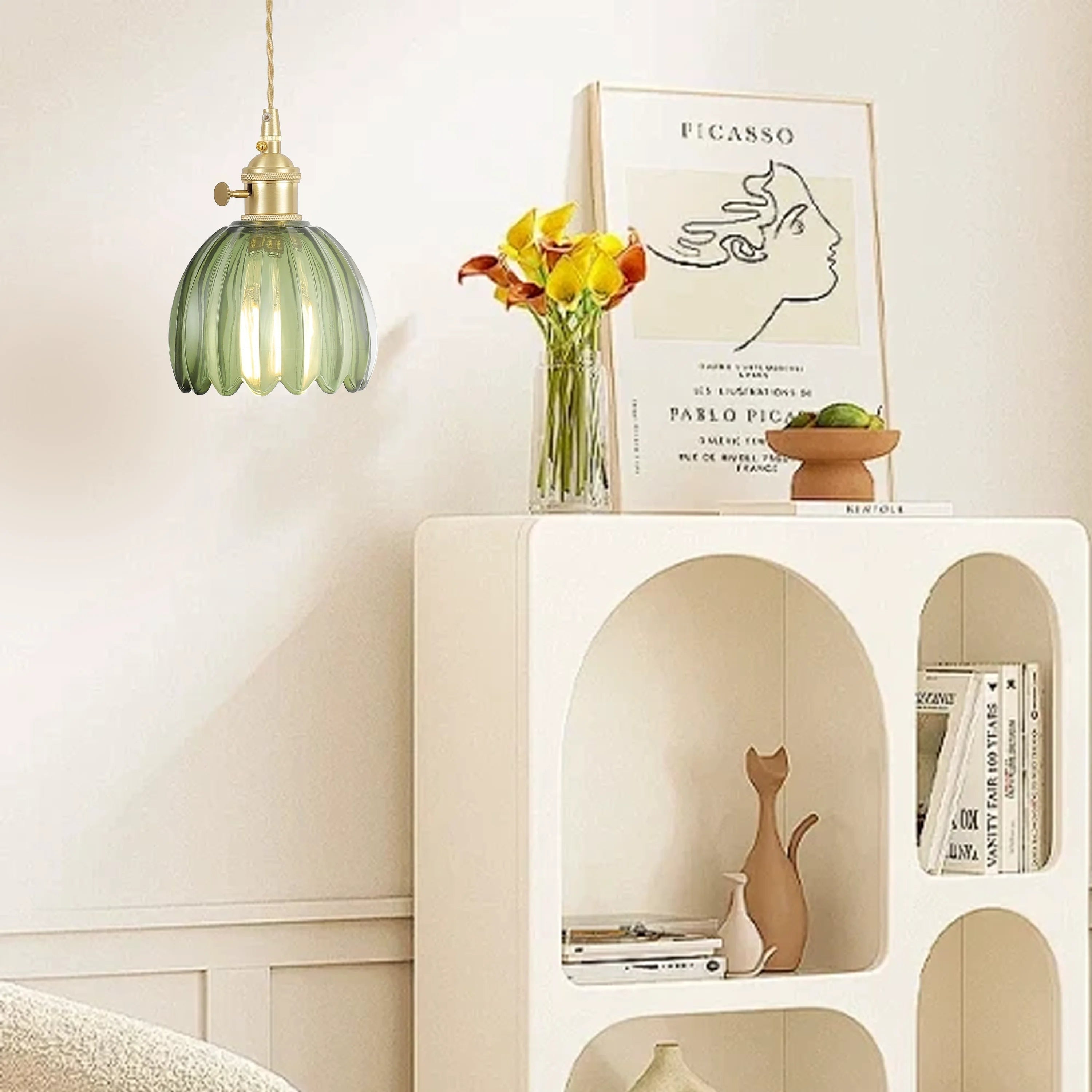 Japanese Flower Pendant Light – Glass Retro Fixture for Interiors