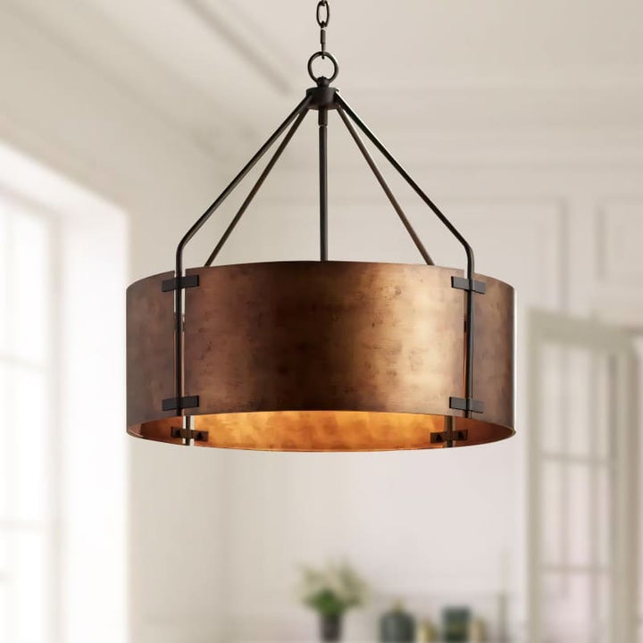 Suspension tambour vintage – Laiton de haute qualité, lumière chaude, installation facile
