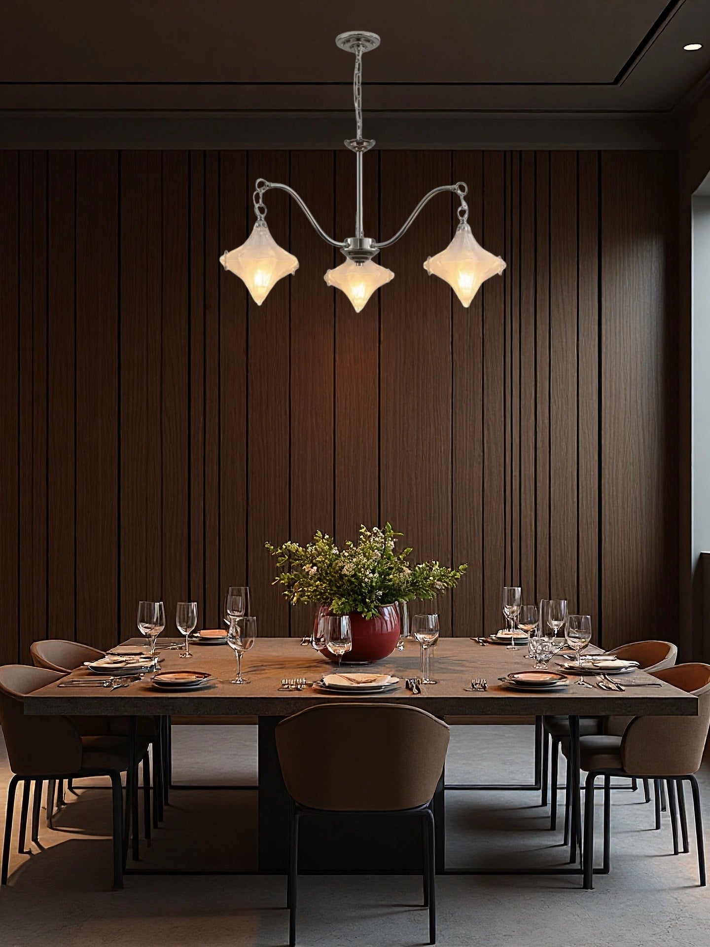 Art Deco Astris Star Chandelier -Frosted Glass Deco Fixture for Dining Room