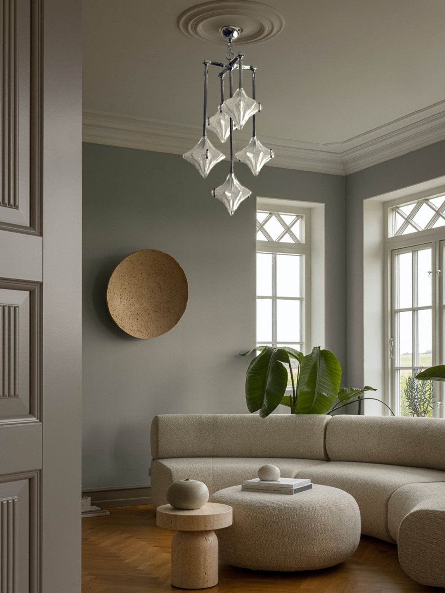 Art Deco Astris Star Chandelier -Frosted Glass Deco Fixture for Dining Room