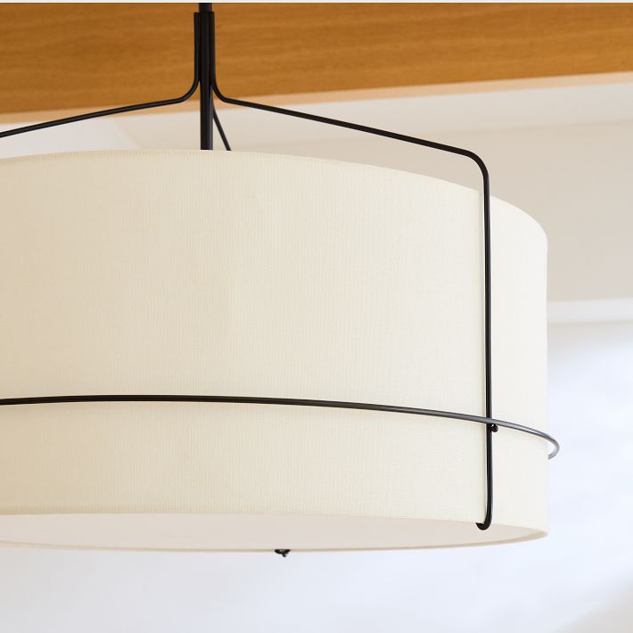 Horelia Linen Drum Pendant Light - Industrial Metal Light for Bedroom