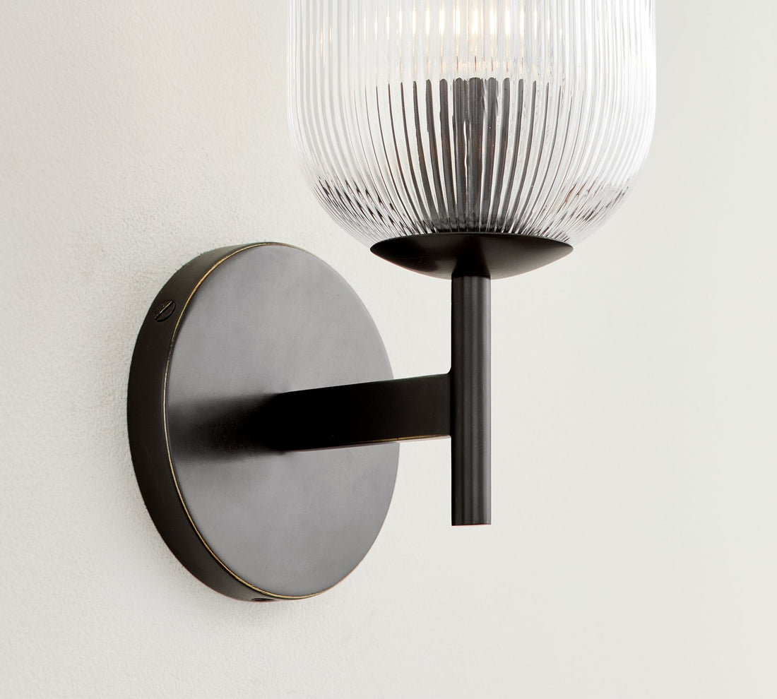Applique Bravira en verre strié – Applique murale en métal avec abat-jour en verre transparent