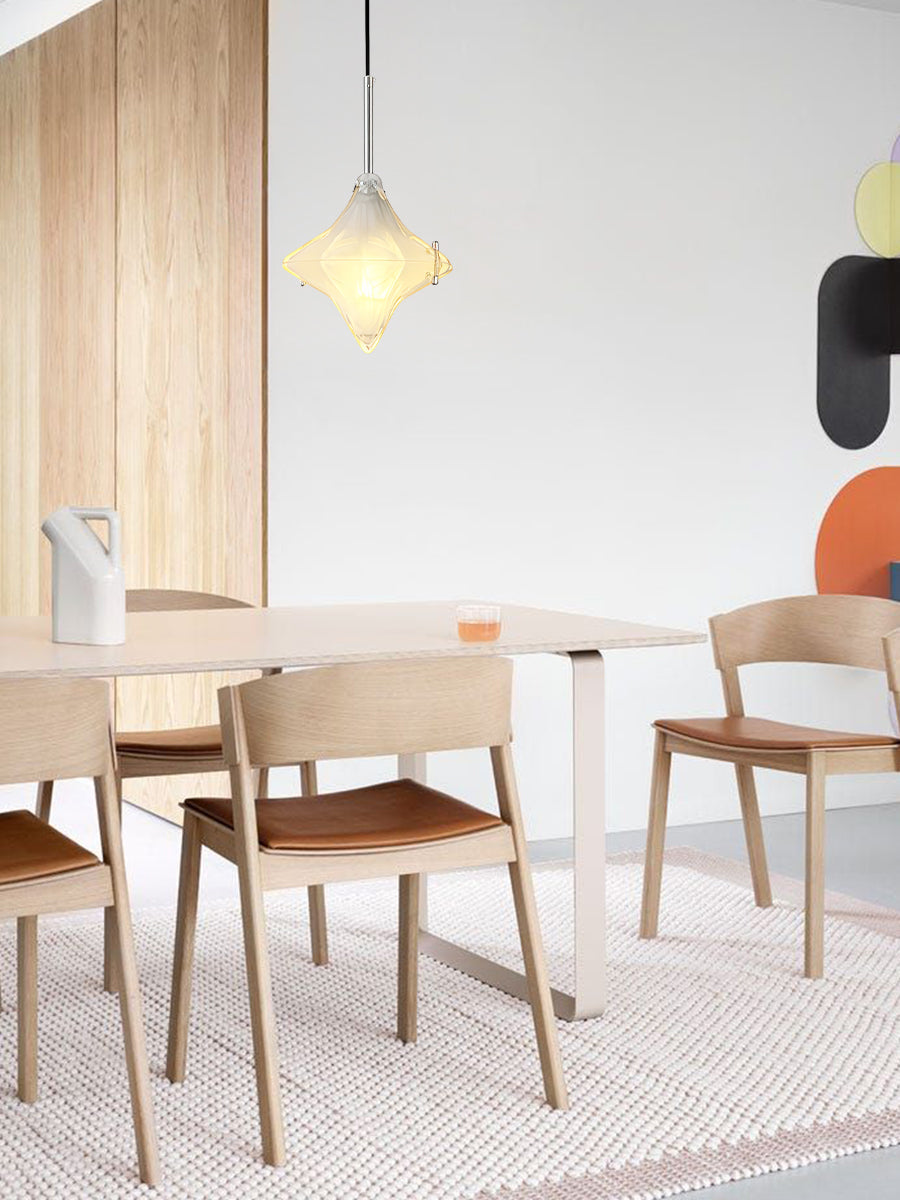 Art Deco Astris Elara Star Pendant Light-Frosted Glass Pendant with Geometric Style