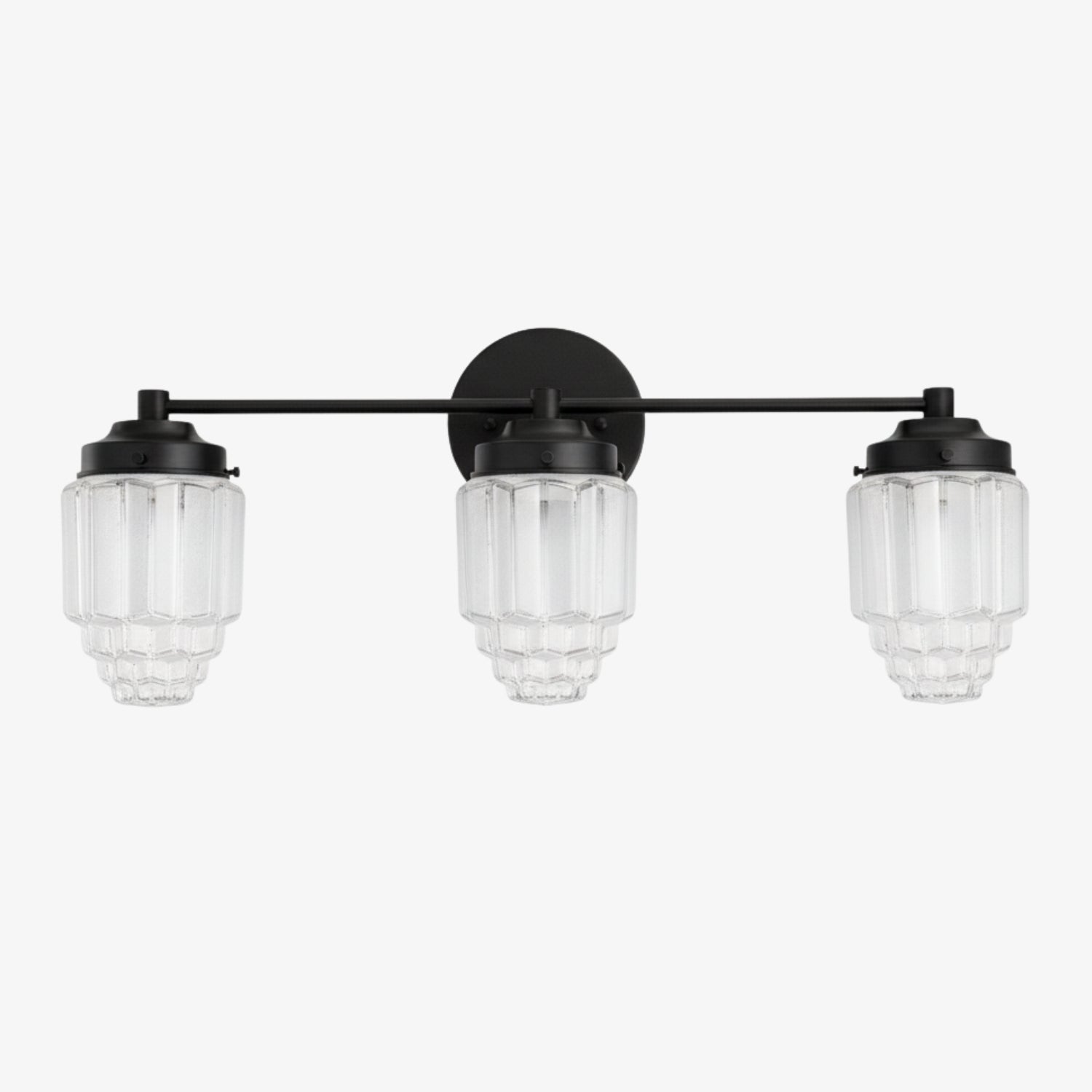 Tierlux Glass Vanity Light - Art Deco Bathroom Fixture with Skyscraper Shades