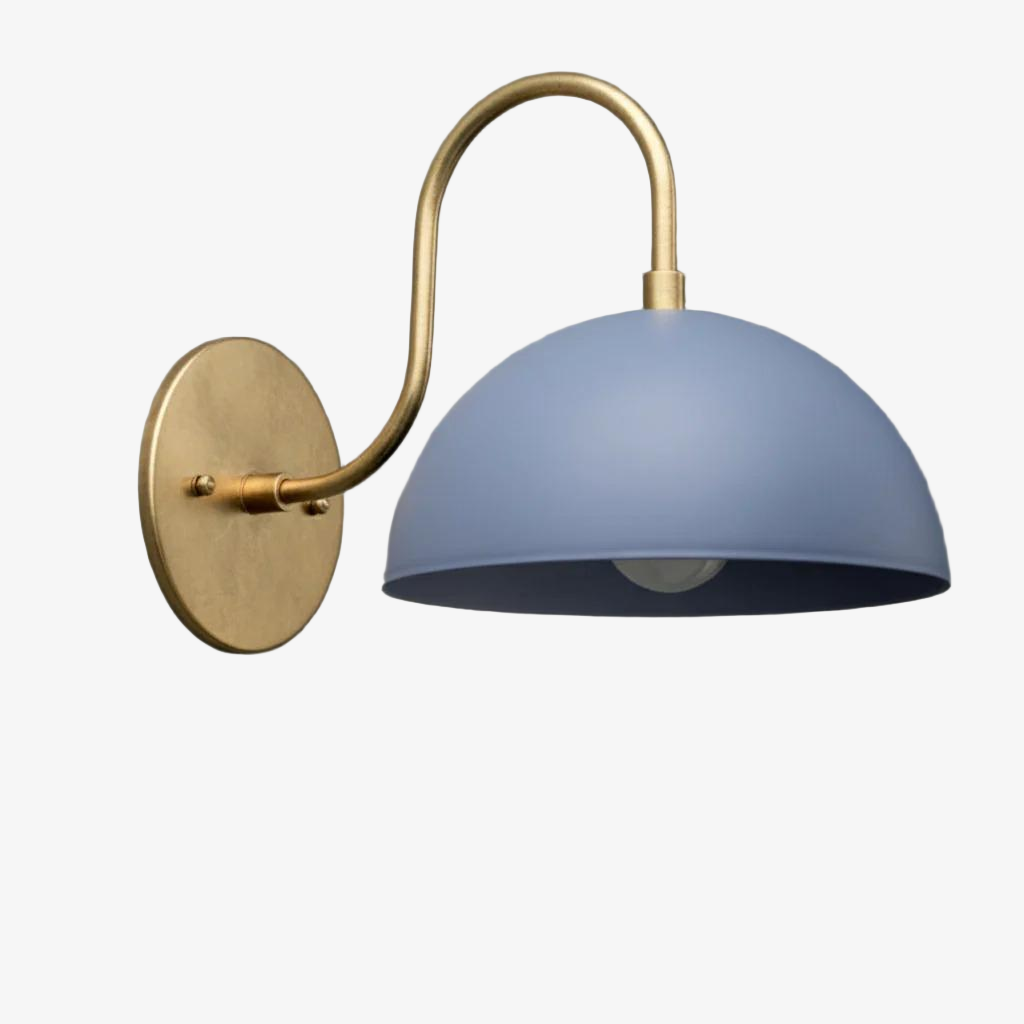 Curva Metal  Industrial Wall Sconce - Curved Brass Arm - Hammered Dome Light Fixture