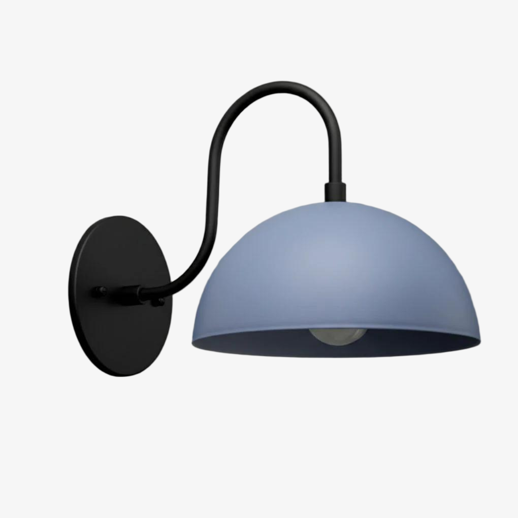 Curva Metal  Industrial Wall Sconce - Curved Brass Arm - Hammered Dome Light Fixture