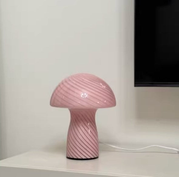 Mushroom Table Lamp – Designer Striped Glass Light for Cozy Spaces