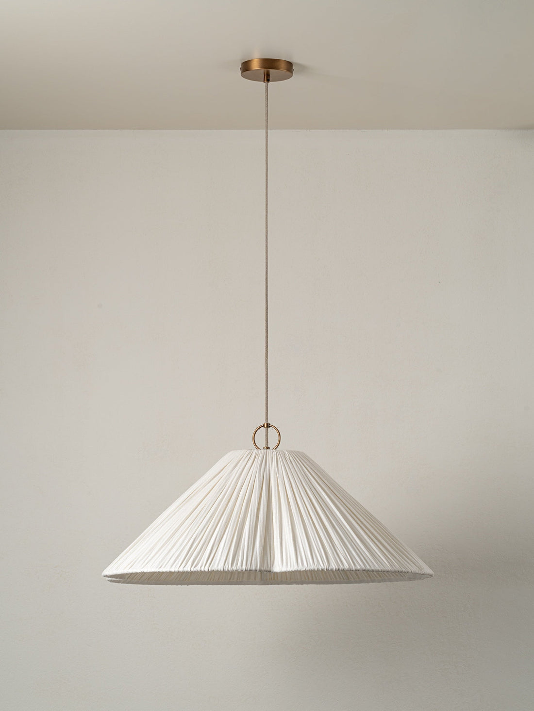 Lindi - Aged Brass and Linen Oversized Scalloped Pendant Light