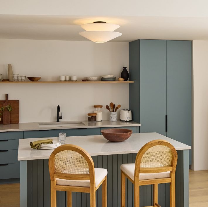 Solivara White Linen Ceiling Light - Modern Flushmount for Bedroom