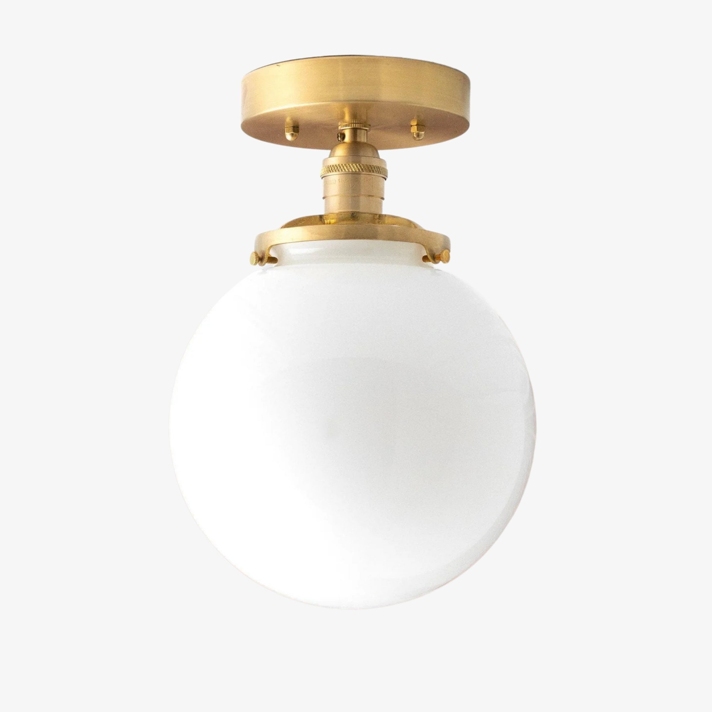 Glorica Glass Mid Century Semi Flush Ceiling Light - White Opal Glass Globe Fixture