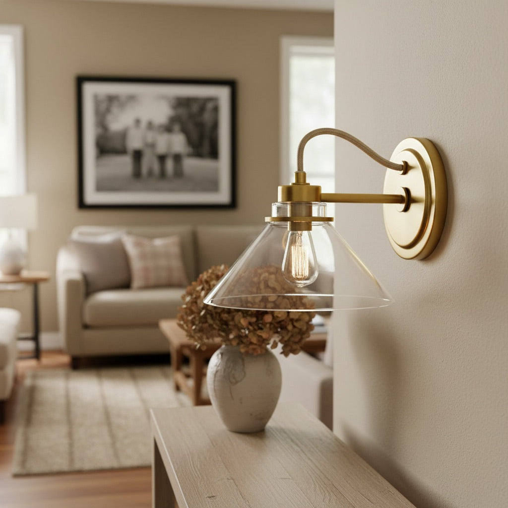 Aurenza Sconce – Farmhouse Wall Light with Metal Accents for Cozy Spaces