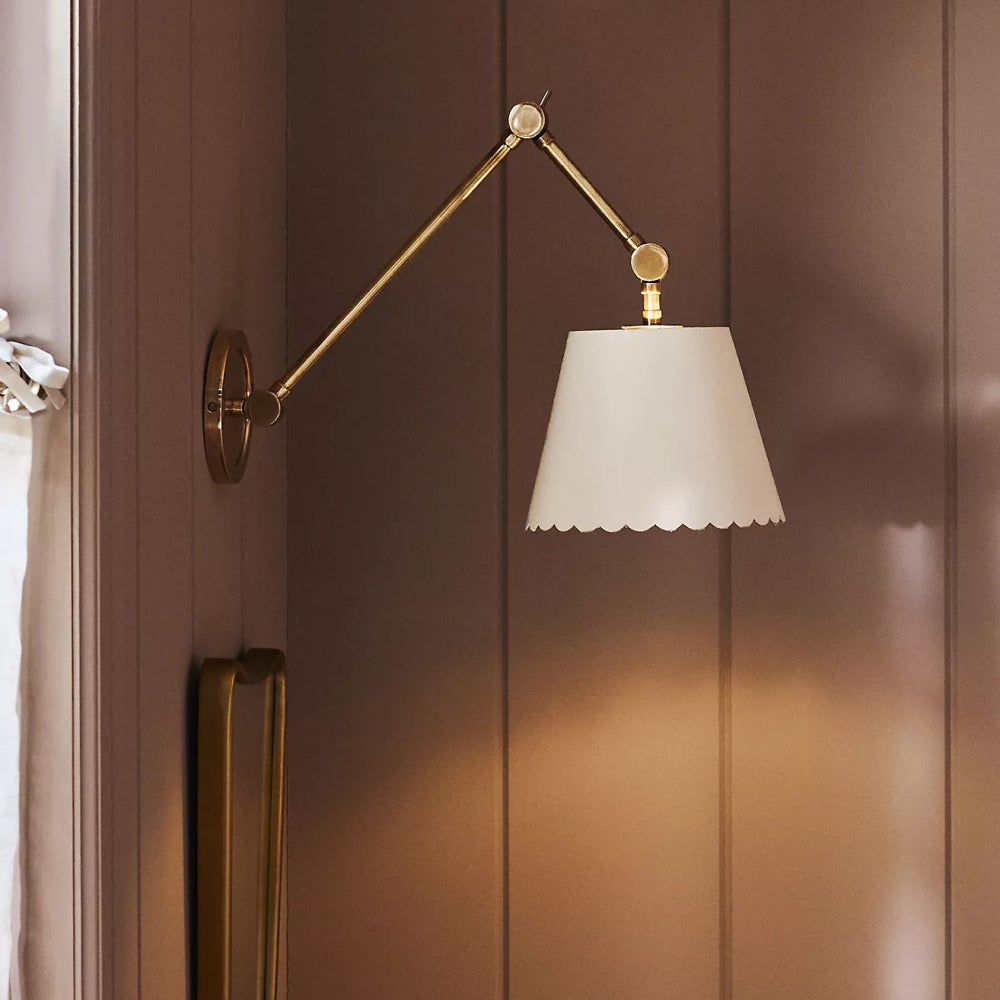 Foldray Leather Scalloped Sconce - Vintage Brass Light for Bedroom
