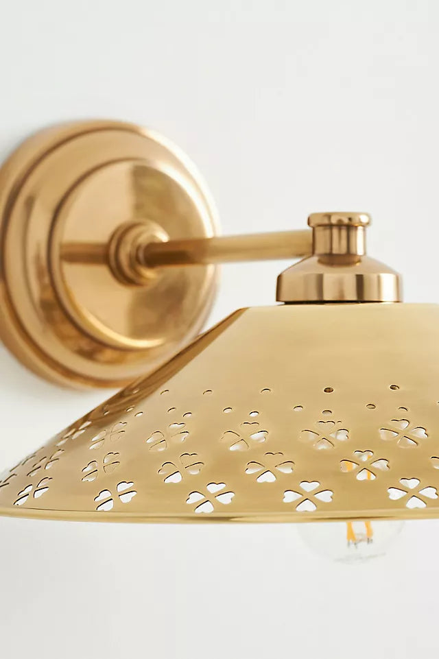 Auriglow Modern Wall Sconce – Brass Perforated Light for Bedroom or Hallway