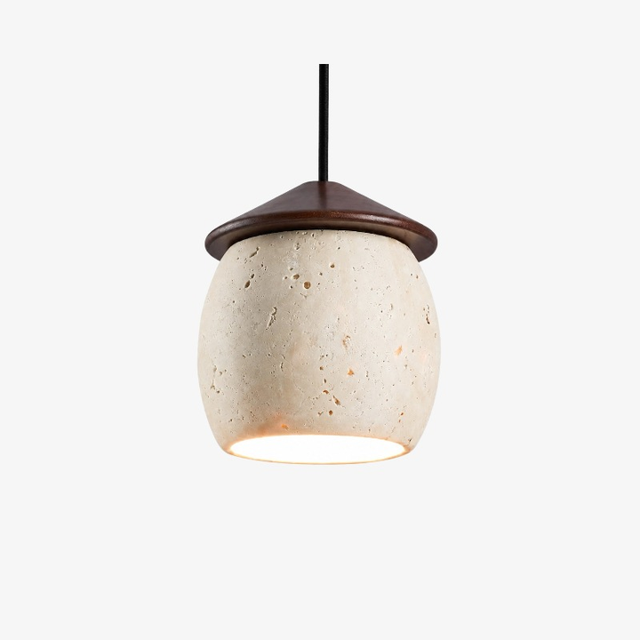Single beige travertine pendant on white background