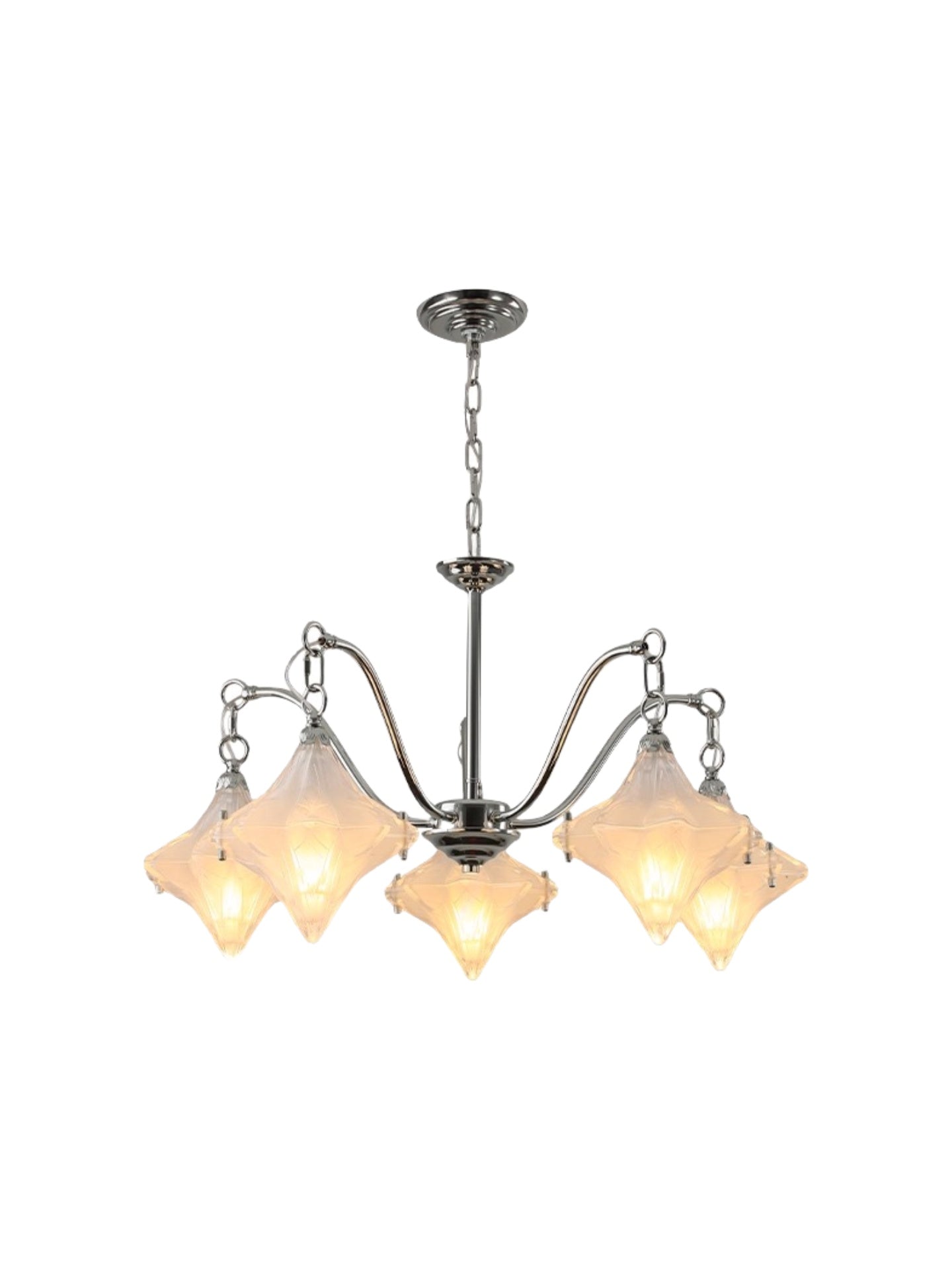 Art Deco Astris Star Chandelier -Frosted Glass Deco Fixture for Dining Room