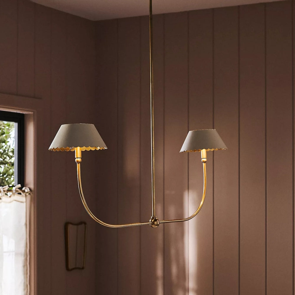 Foldray Scalloped Chandelier - Leather Linear Lamp for Dining Room