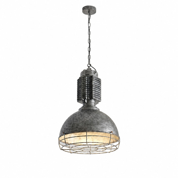 Aged silver finish pendant light on white background