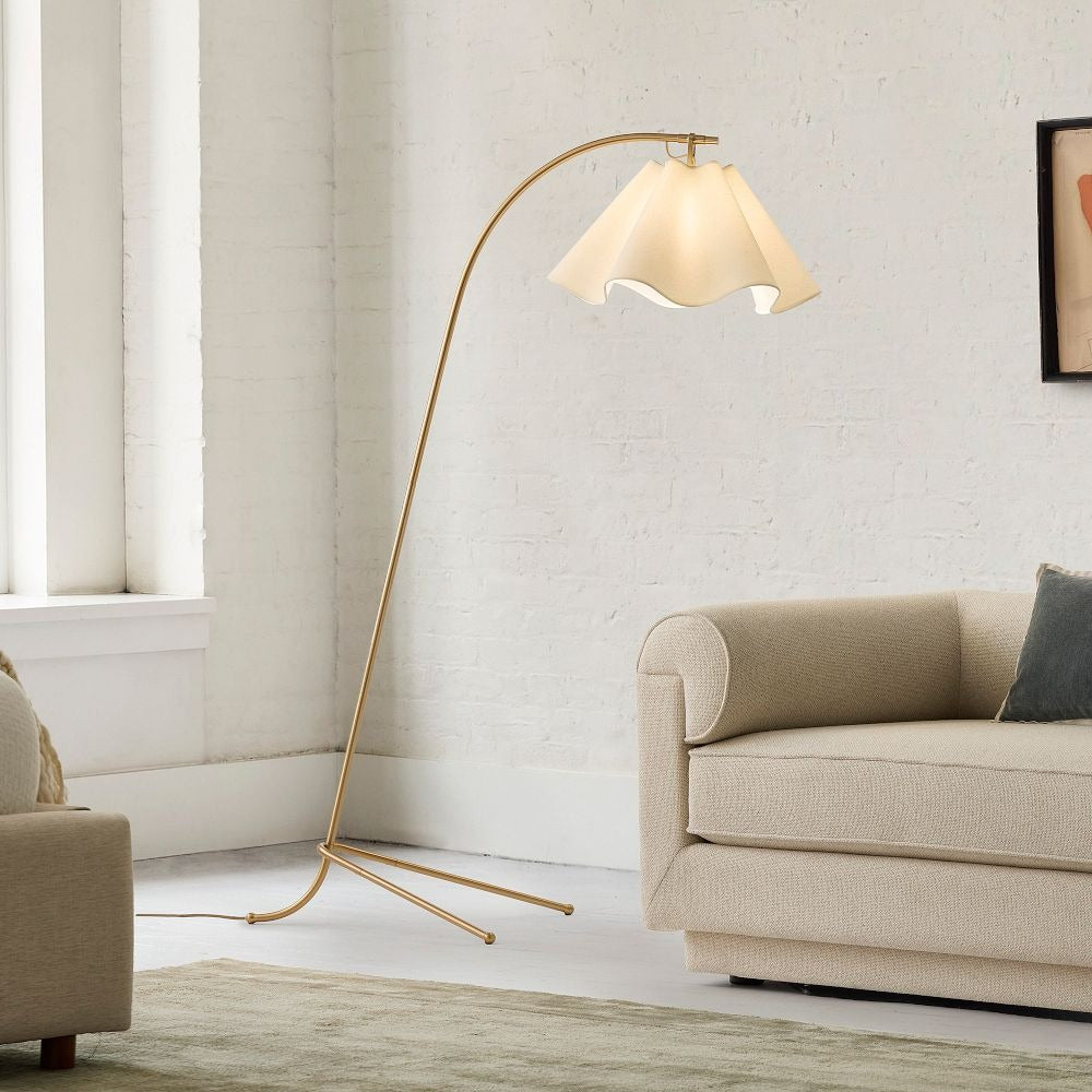 Oslan Arched Base Floor Lamp - Scalloped Shade Modern Lamp for Bedroom